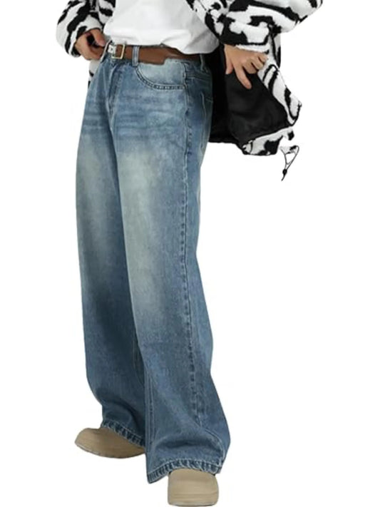 Men'S Wide Leg Jeans Y2K Vintage Baggy Loose Fit Jeans Hip Hop Denim Pants 90S Streetwear