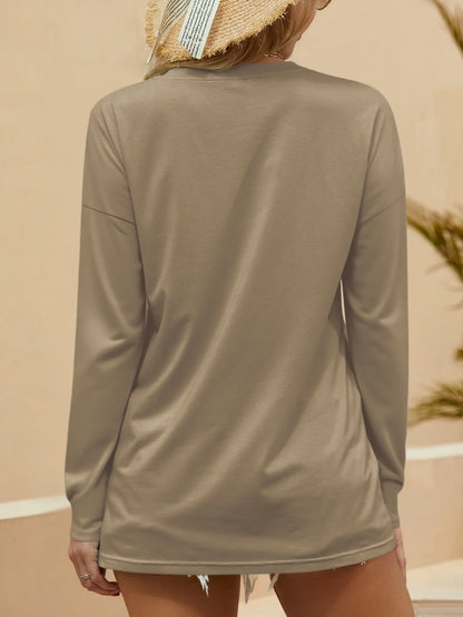 Womens Oversized Shirts Long Sleeve V Neck Blouse Casual Loose Tunic Tops Pullover Khaki M