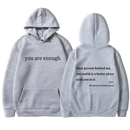 YOU ARE ENOUGH Print Hoodies Autumn Casual Sportswear plus Fleece Winter Tops Pullover Men'S Hoodies Streetwear Sweatshirts