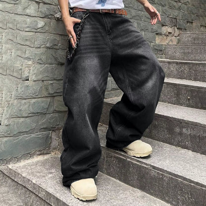 Men Baggy Denim Pants Wide Leg High Waist Belt Casual Trousers Loose plus Size Stylish Streetwear Men'S Hip Hop Streetwear