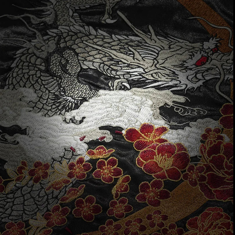 Sukajan Baseball Bomber Men Jacket Satin Luxury Drogan Embroidery Coat Spring Autumn Japan Streetwear 2024 Z1