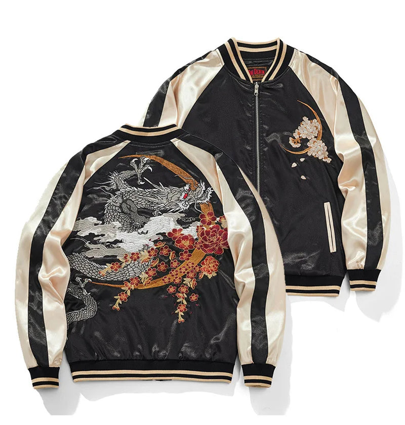 Sukajan Baseball Bomber Men Jacket Satin Luxury Drogan Embroidery Coat Spring Autumn Japan Streetwear 2024 Z1